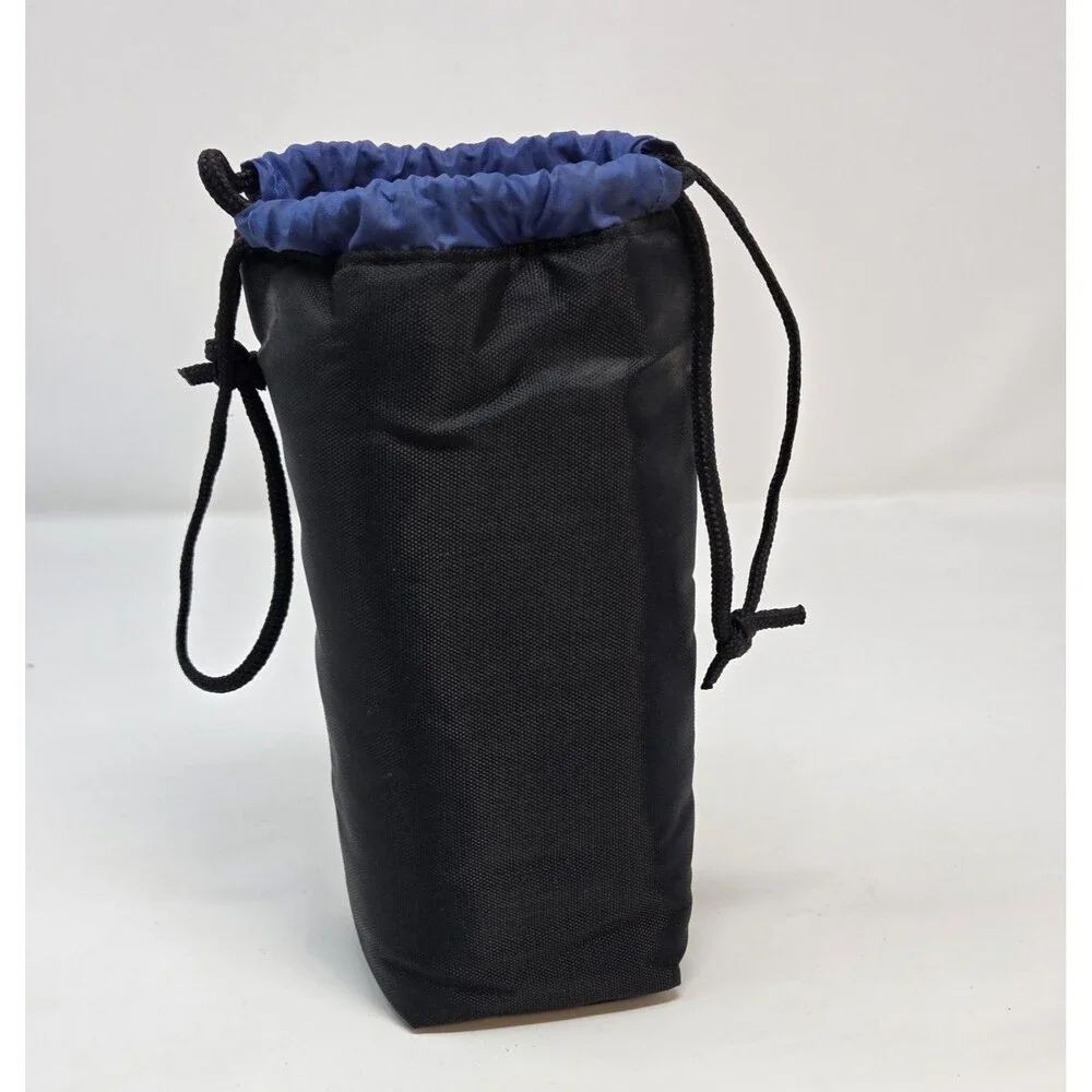 Camera Lens Drawstring Pouch‎ Bag Large Black Nylon Blue Lined 8.5